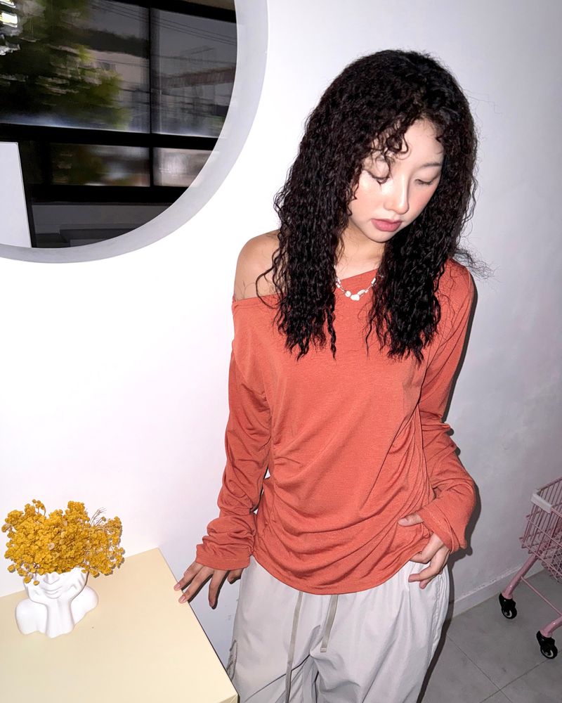 (2color) Shirring Boat Neck Soft Hoodie