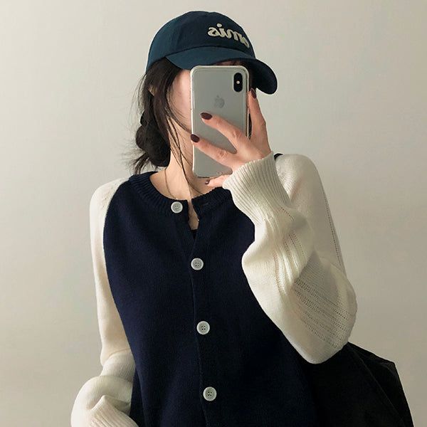 Dub Color Raglan Knit Cardigan