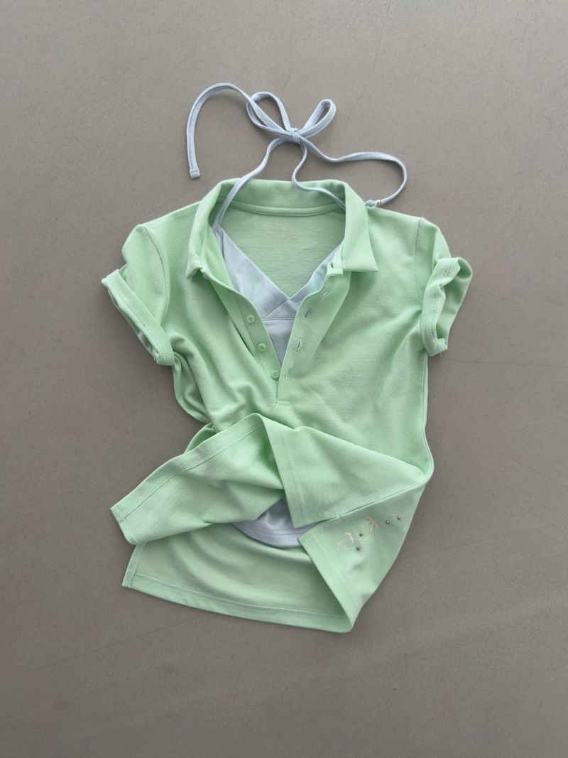 portraitseoul（ポートレイソウル）の「ダンシングオーキッド スタンダード スリムフィット PK Tシャツ (tropical green) 2サイズ（トップス）」