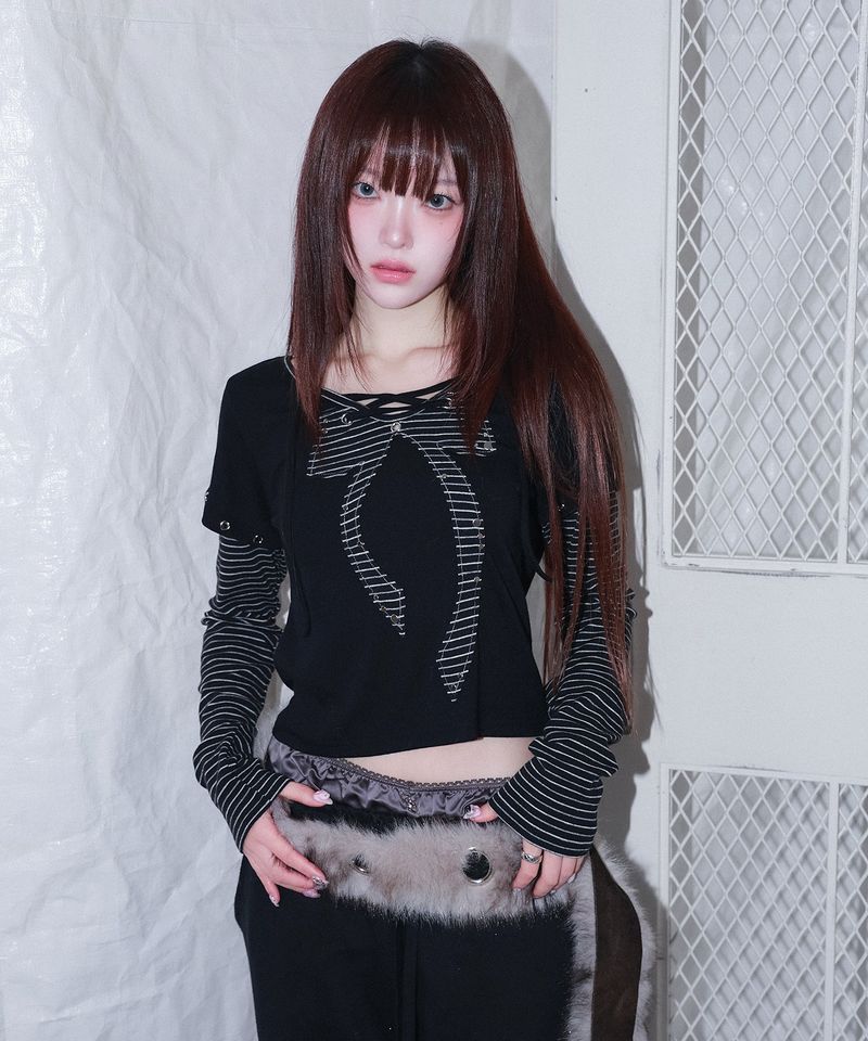 CHERRYQUIRI（チェリーキュリー）の「パンキーボウレイヤードT - black（トップス）」