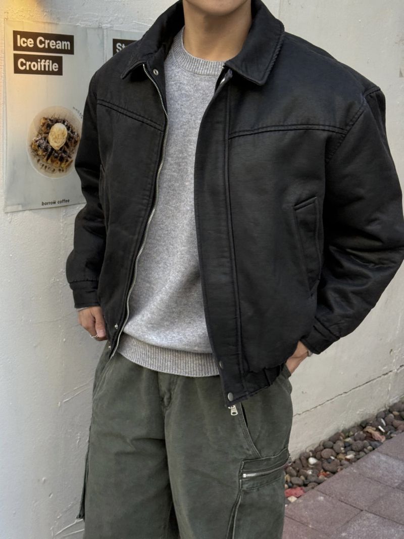 Vintage leather blouson padded jacket