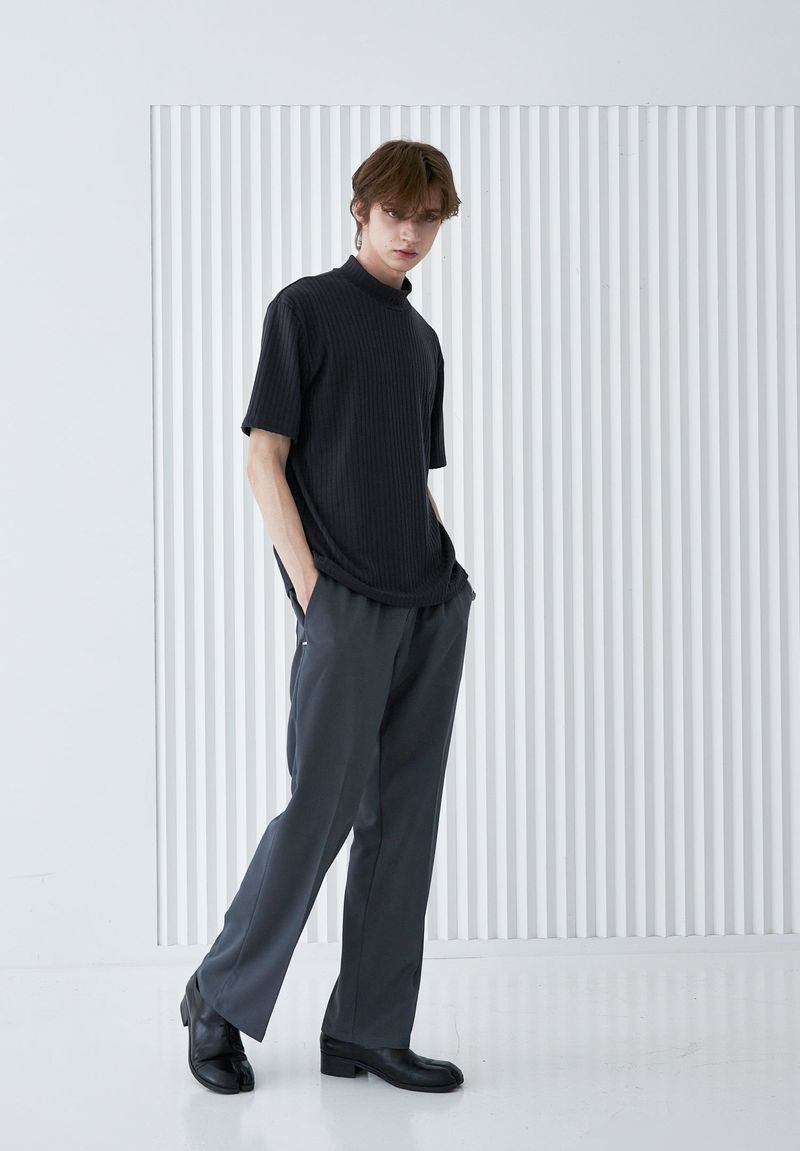 RIB MOCK NECK HALF T-SHIRT CHARCOAL
