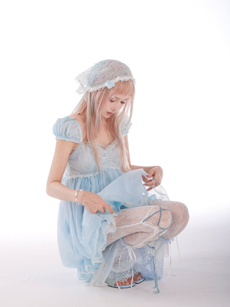 Rose Island Jellyfish Series Moonlight Girl Patchwork Lace Mesh Dress with Built-in Puffy Skirt