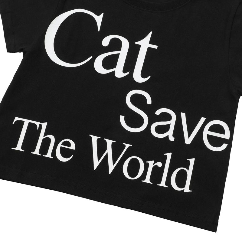 Cat Save The World Crop T (Black, White)