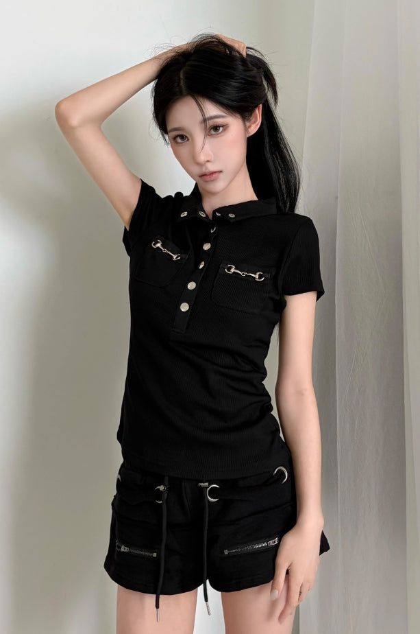 EEUN(イウン)の「クローム リベット ポロTシャツ(トップス)」
