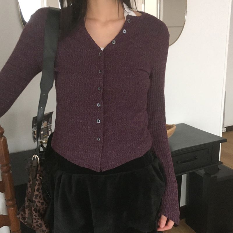 AllMew Corduroy Ribbed V-Neck Button Cardigan