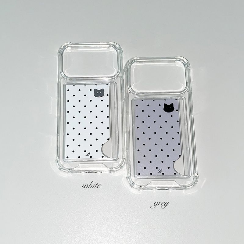 [MADE] DOTTY KITTY PHONE CASE WHITE (clear pocket)