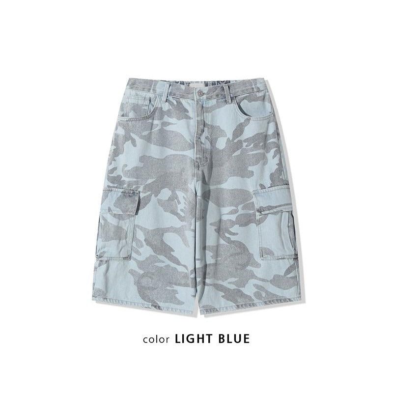 ASCLO Washed Camo Denim Half Pants (2color)