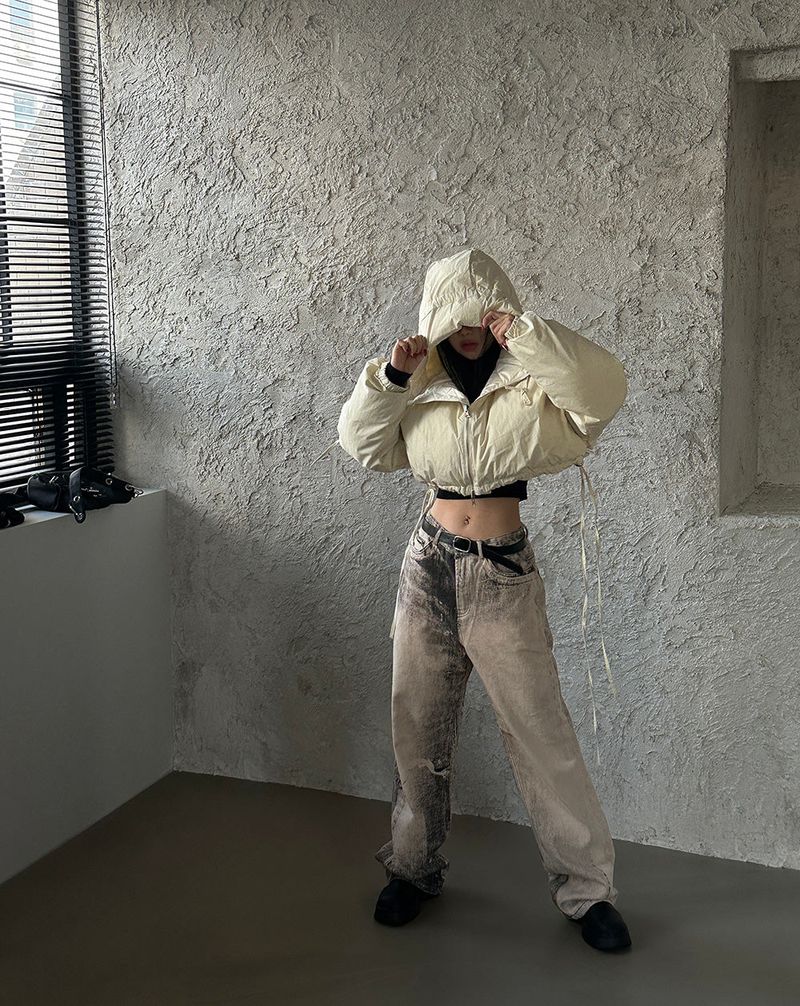 reversible duck down double-sided crop padded coat
