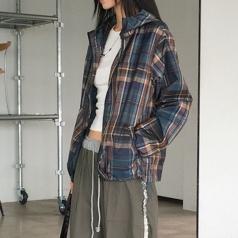 [MADE] Dorman Checkered Windbreaker Nylon Hooded Zip-Up
