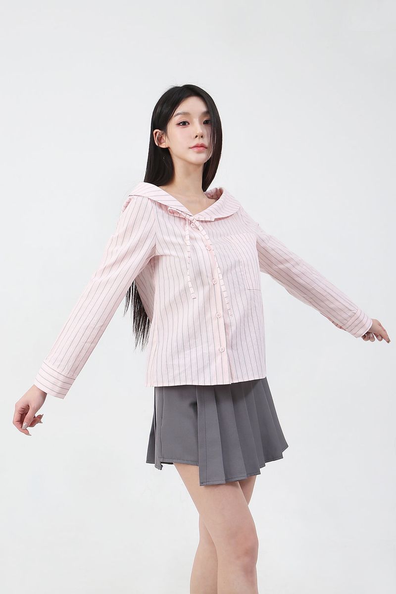 Stripe Offshoulder Blouse_pink