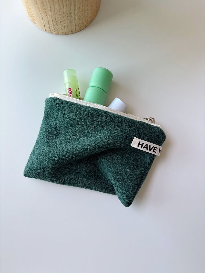 Terry flat pouch - green , M size