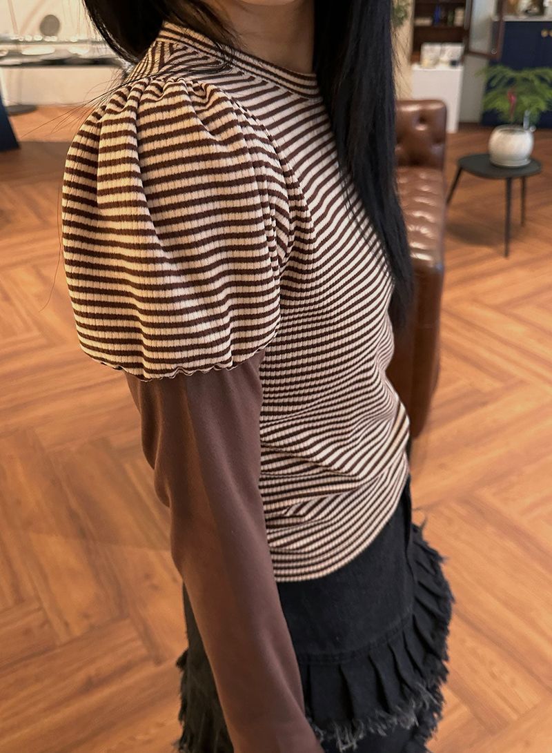 STRIPE LAYERED PUFF T-SHIRT (3COL)