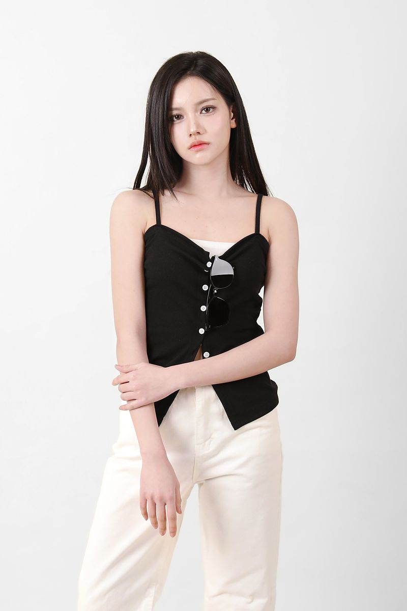 Button Sleeveless Top Black