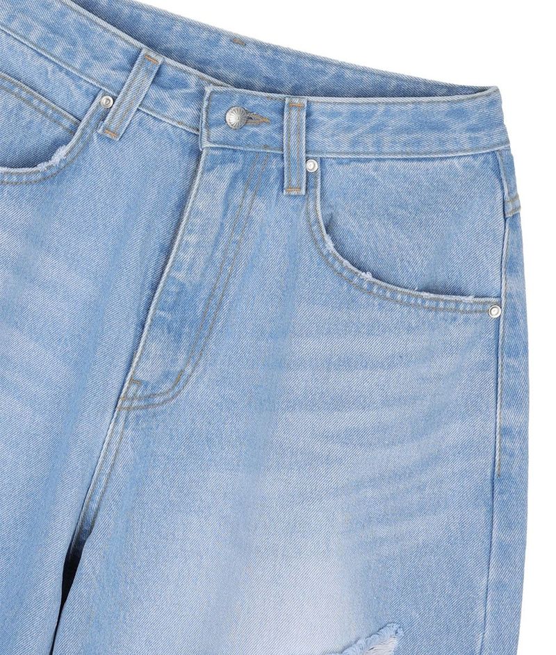 Distressed Curved Denim Pants - Light Blue