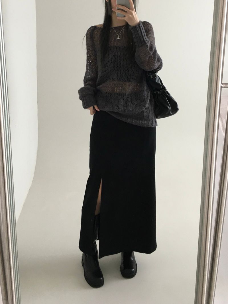 Lower Slit Long Skirt (2 colors)
