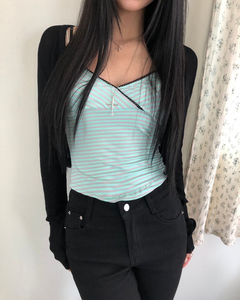 WONDER WONDER(ワンダーワンダー)の「Poptin Stripe Cap-Sleeve Top(Tops)」