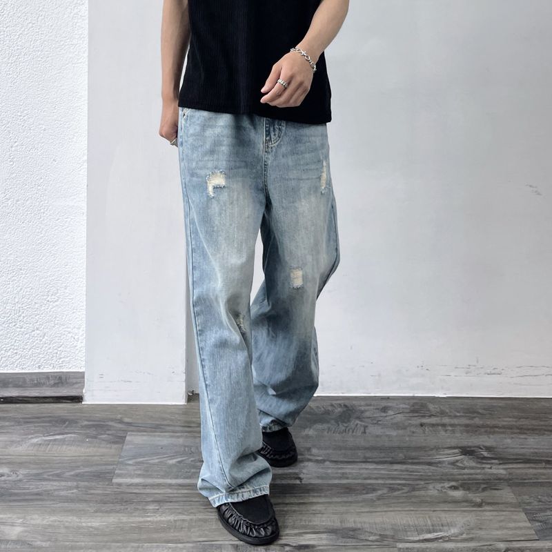 Light Wash Distressed Denim Pants