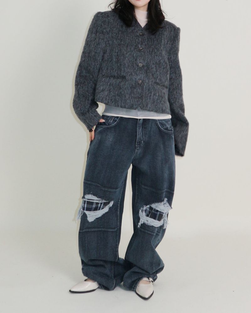 Linda Brush Mohair Crop Long Sleeve Jacket