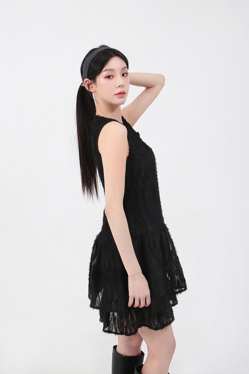 Double Frill Sleeveless Onepiece_black