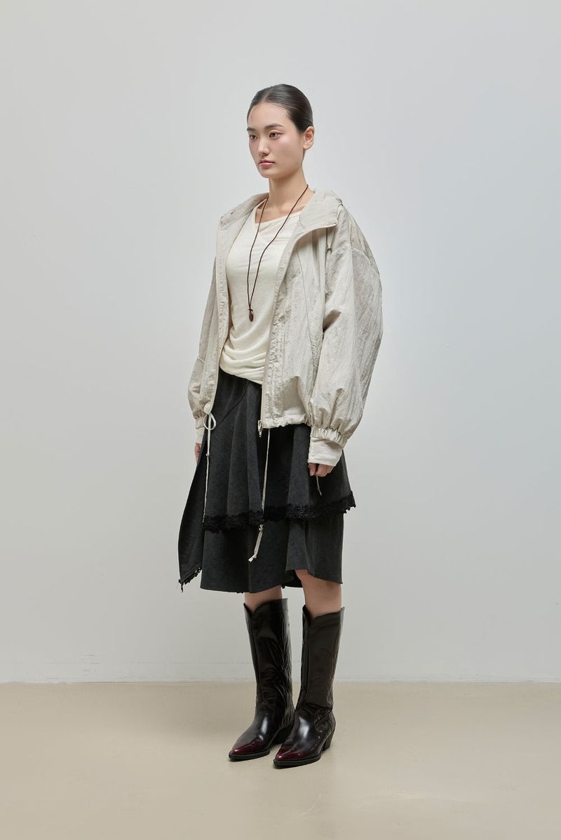 String Hoodie Windbreaker_Beige