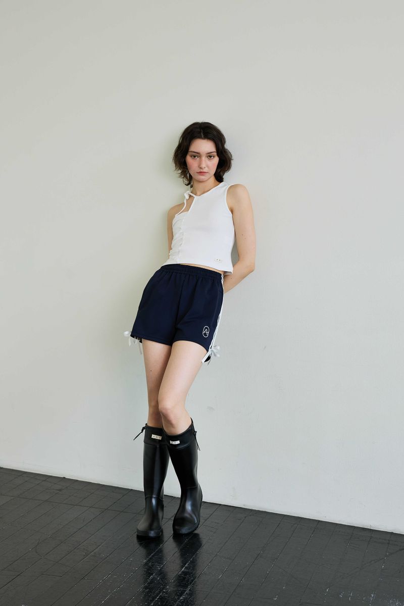 RIBBON JERSEY TRACK MICRO SHORTS / NAVY