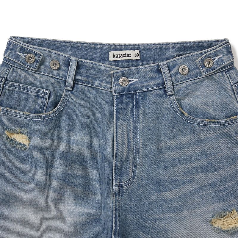 Fray patch denim Pants / Light blue