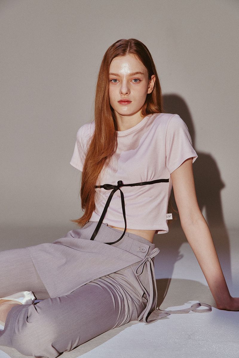 Ribbon Shirring Top Pink