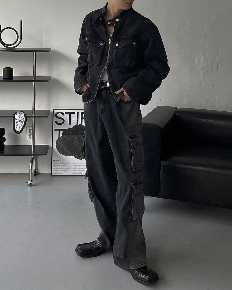 OWN Pantheon Solid Cargo Pocket Denim Pants (2 colors)