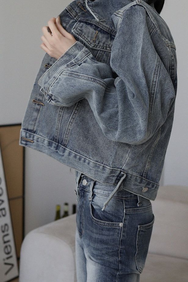 Vintage Washing Crop Denim Jacket