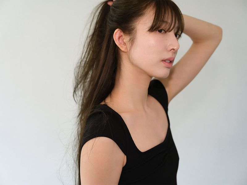 Rib Shirring Long Top (Black)