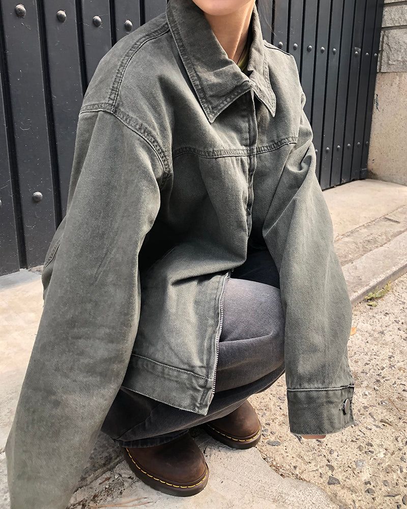 Luken Semi Crop Washed Collar Jacket