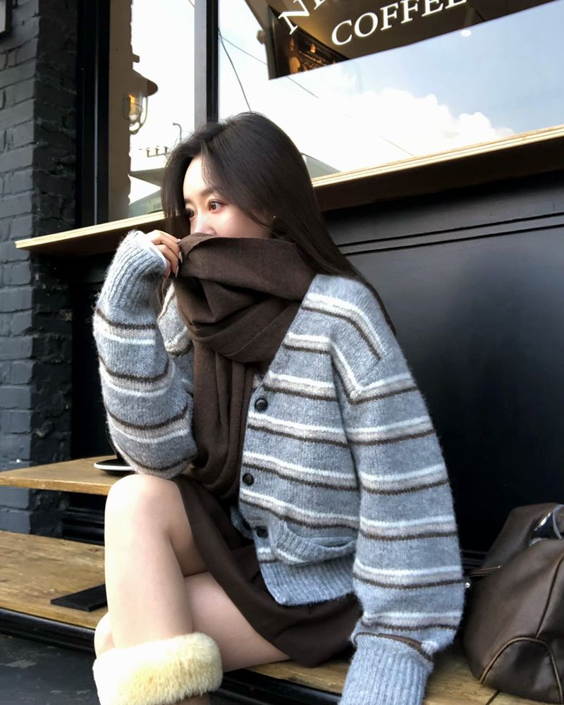 [ORIGINAL] Sand Stripe Oversized Wool Cardigan