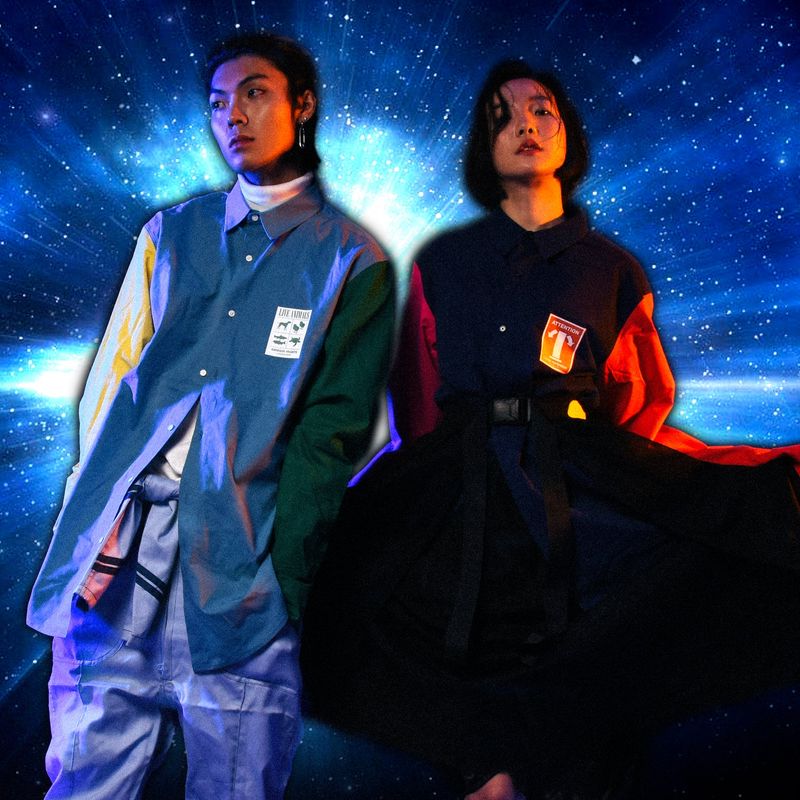 カラーブロックシャツ[[UNISEX] Colour-Block Shirt (Blue)