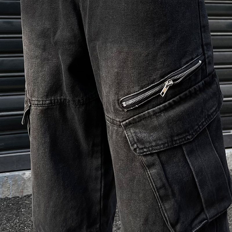 Ford Diagonal Zipper Cargo Wide Denim Pants (DP37657)