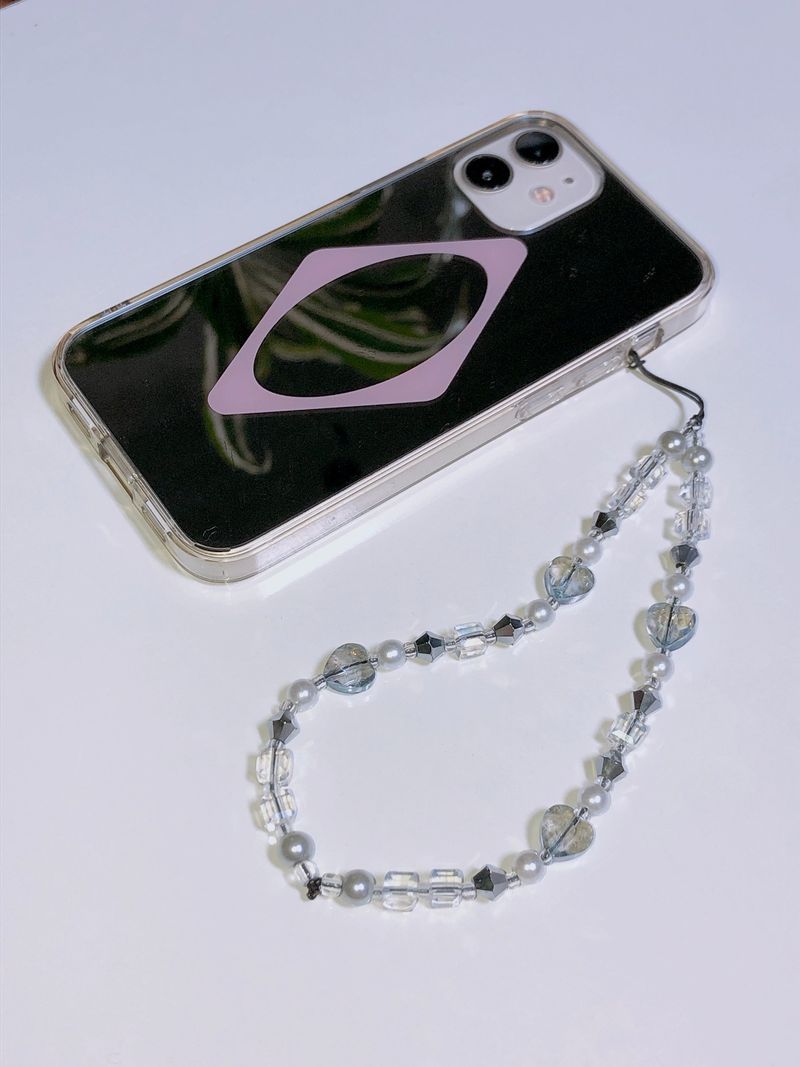Silver Gray Heart Me Crystal Phone Strap