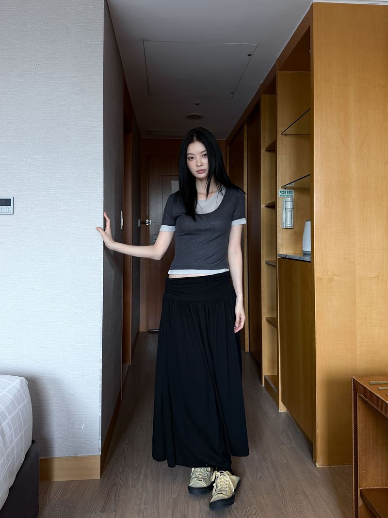 SWEAT SHIRRING MIDI SKIRT