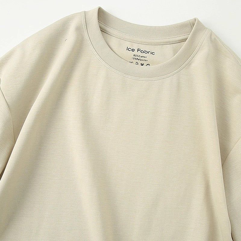 Men's summer loose casual round neck short sleeved T-shirt men's beige