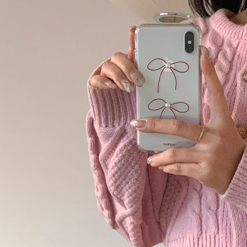 [handmade] red ribbon pearl jelly hard case