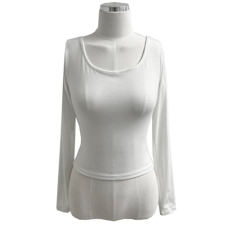 Cutout Back Slit Round Neck Long Sleeve Tee (4 Colors)