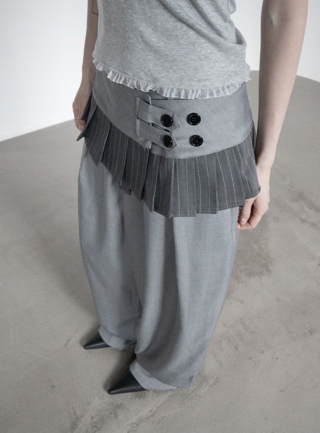 Curved Balloon Pleated Wrap Slacks