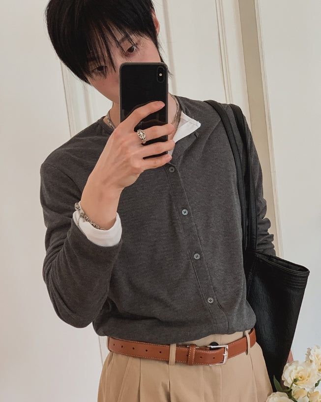 1+1 Daily Ribbed Round Cardigan