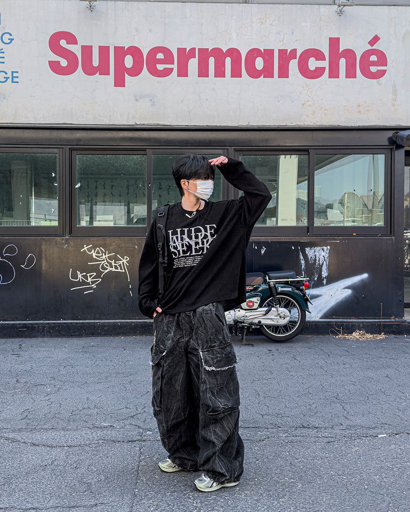 Fringe Balloon Cargo Denim Pants