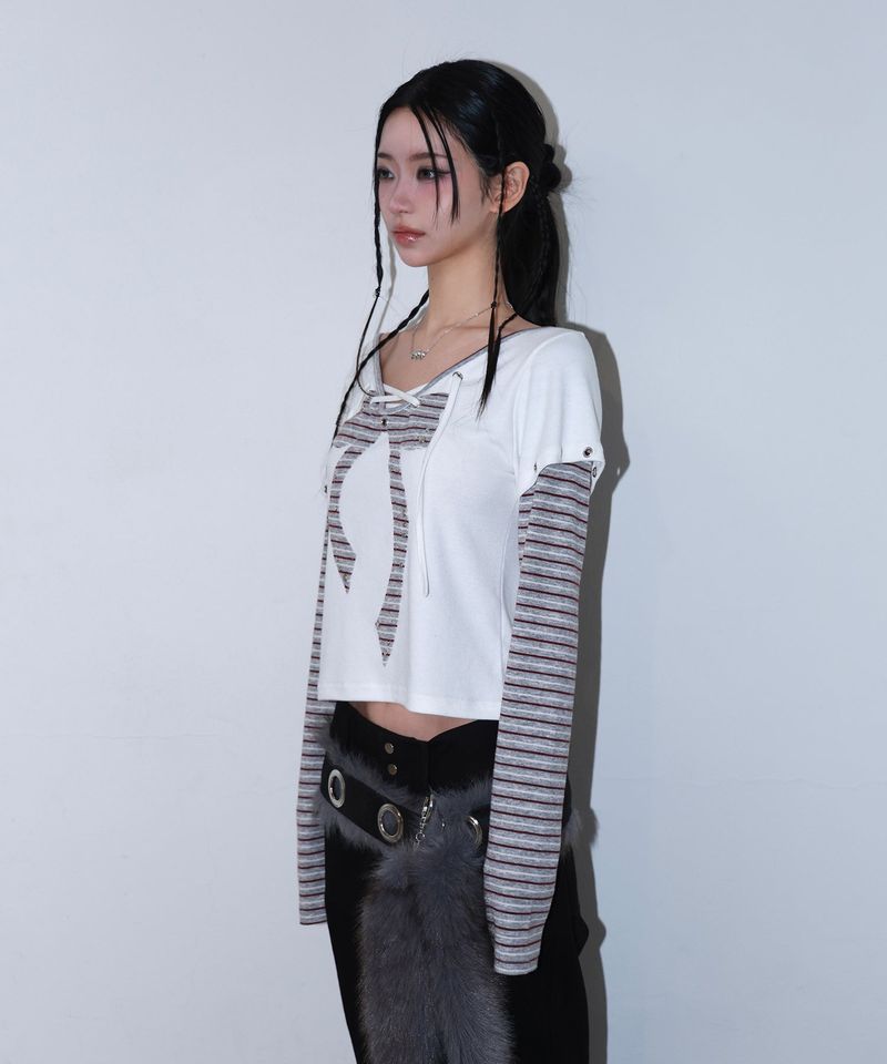 punky bow layered tee - ivory