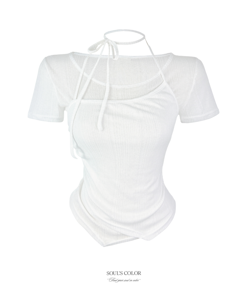 SOUL'S COLOR（ソウルズカラー）の「Bella layered sheer halter top (2color)（Tops）」