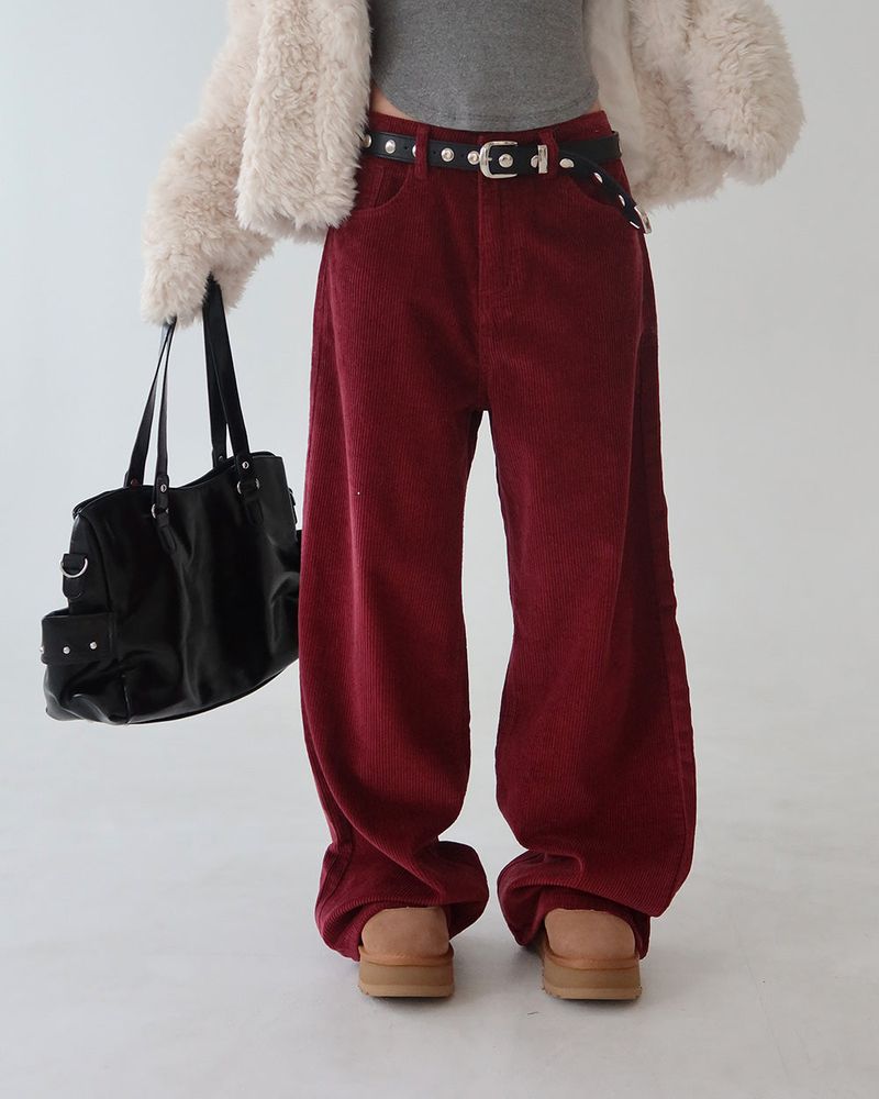 Corduroy long wide pants