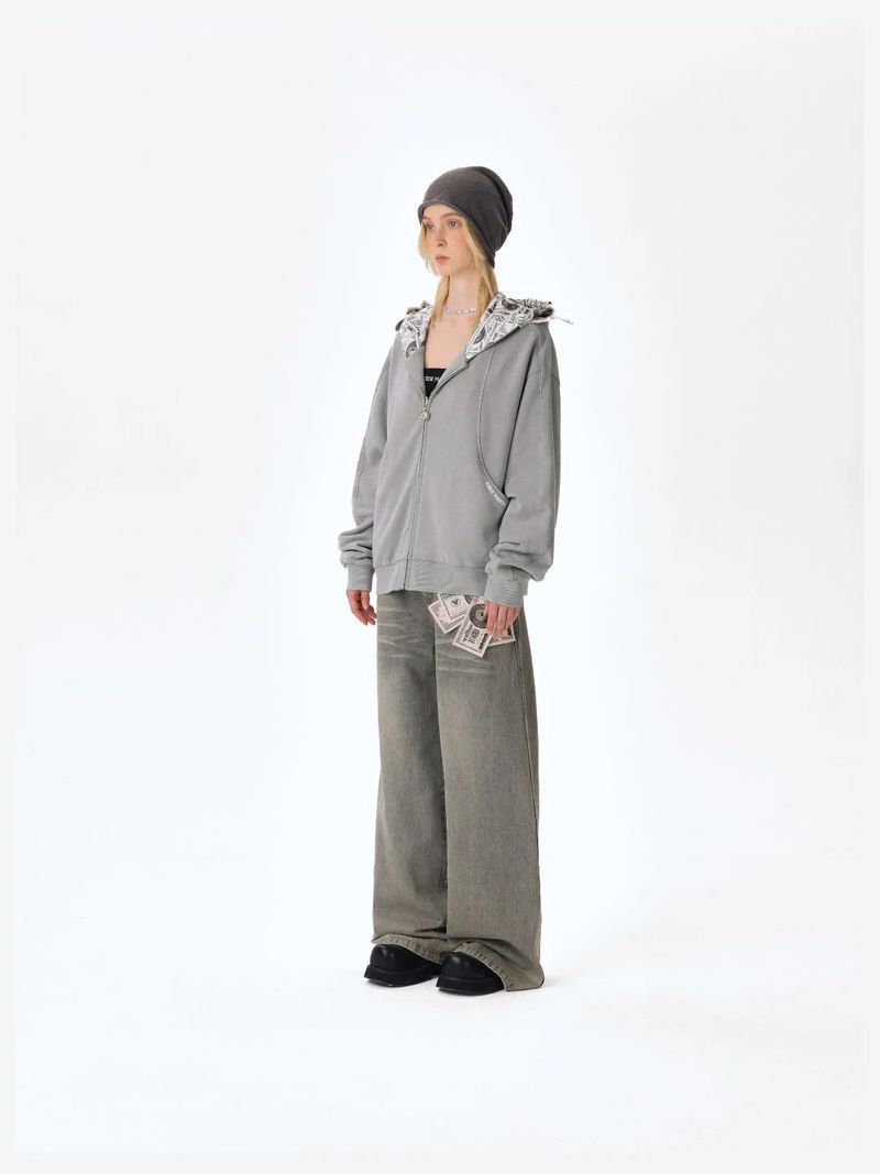 13DE MARZO Bear Cash Zipper Hoodie Grey