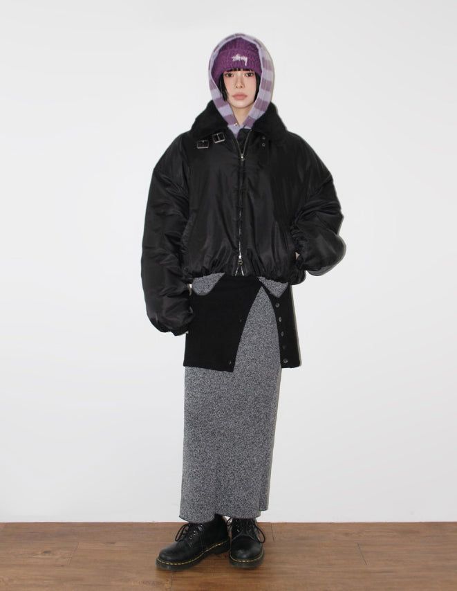 (Lining Brushed) BOCASHI BUTTON KNIT SKIRT