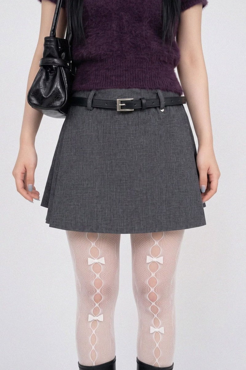 WRAP SKORT WITH LEATHER BELT (2COLORS!)
