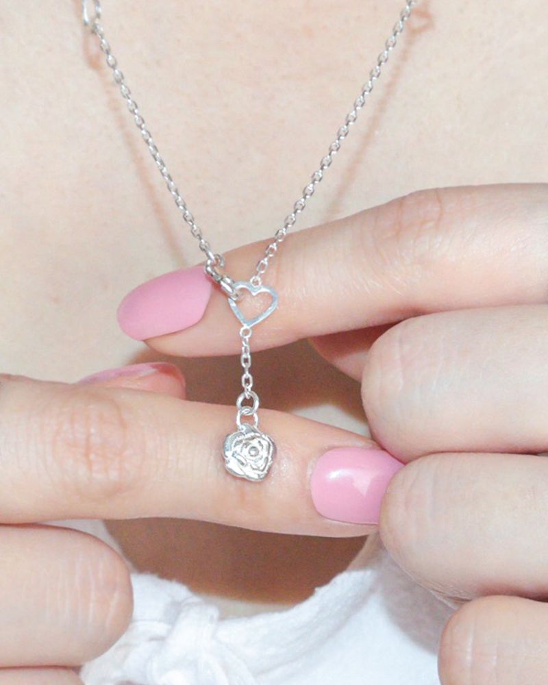 [MADE] lovely rose. long heart chain necklace